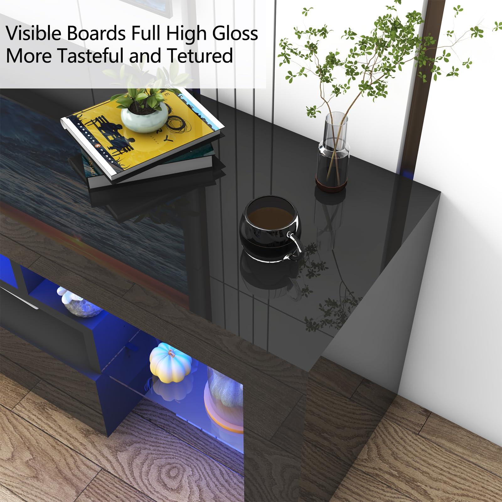 Vinctik 6&Fox Vinctik 6&Fox 70in LED TV Stand for 75/80/85 inch TV,Modern Black TV Stands for Living Room,High Gloss TV Entertainment Center with 2 Large Storage Drawer,APP RGB Light,TV Console(71in Black)