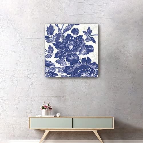 HomeRoots 30\" Blue Toile Roses Canvas Wall Art