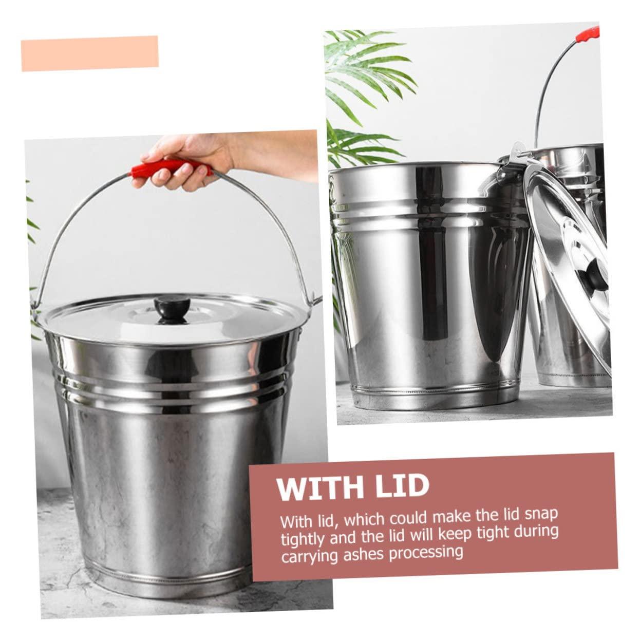 Cabilock Cabilock Ash Bucket with Lid Stainless Steel Fire Pit Ash Pail Large Capacity Outdoor Coal Bucket for BBQ