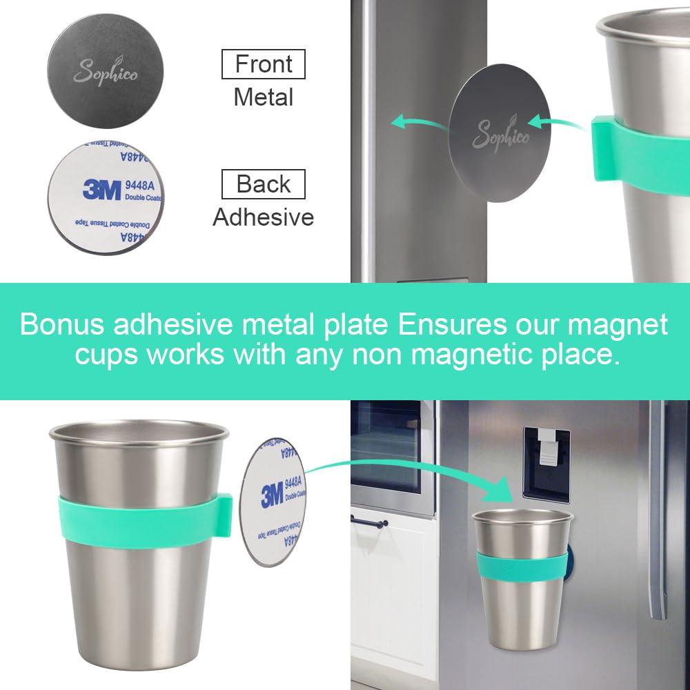 SOPHICO SOPHICO Magnetic Hanging Cups for Toddlers Kids and Adults, Hanging Cup on Fridge or Watercooler, for Independent Drinkers (MIX-12oz, Stainless Steel)