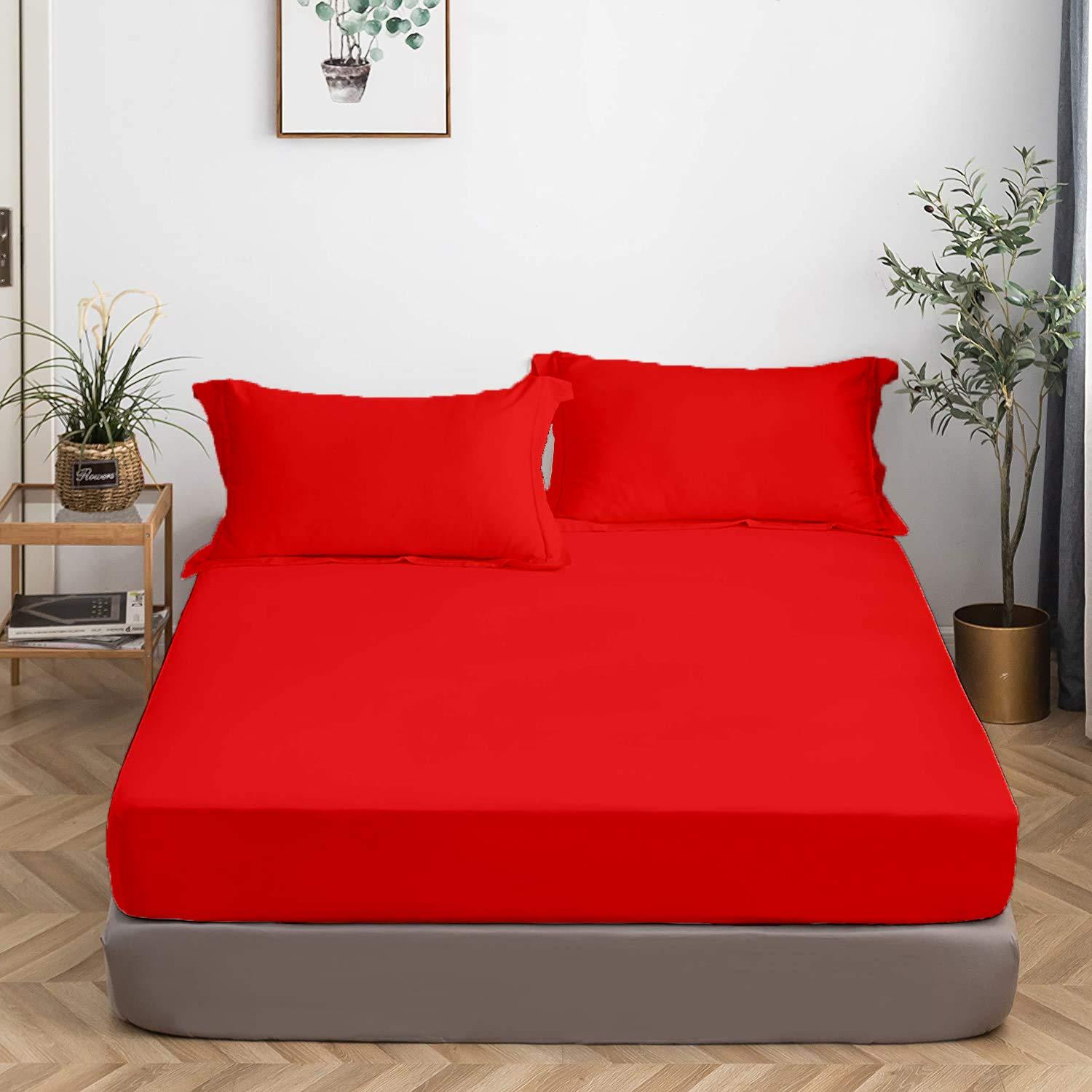 Sajida Cotton Bedding Twin XL Size Fitted Sheet - 1 Piece - Red - 100% Egyptian Cotton Hotel Luxury Bottom Sheet - 1000 Thread Count - 26 Inches Deep Pockets Extra Soft Wrinkle & Fade Resistant