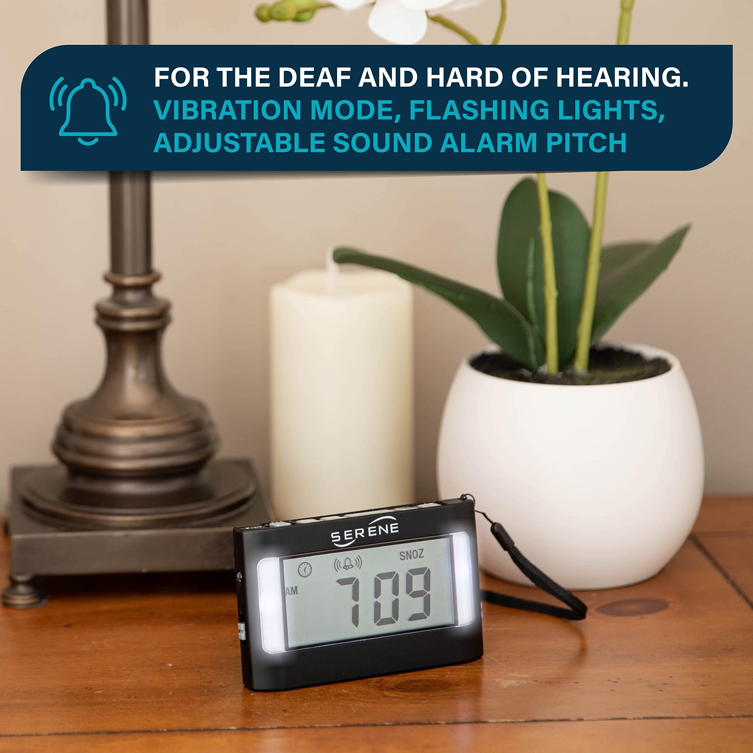 Serene Innovations Serene Innovations Vibrating Alarm Clock for Hearing Impaired Loud Alarm Clock for Heavy Sleepers Adults Multimode Sound, Vibration, & Flash Alarm Clocks for The Deaf Portable Small Clock