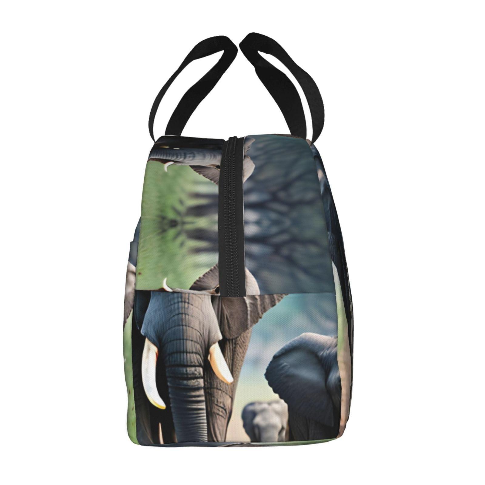 ZISHAK Elephant Family Lunch Bag Box Reusable Insulated Lunch Tote Bag,Leakproof Thermal Sack Food Case High Capacity