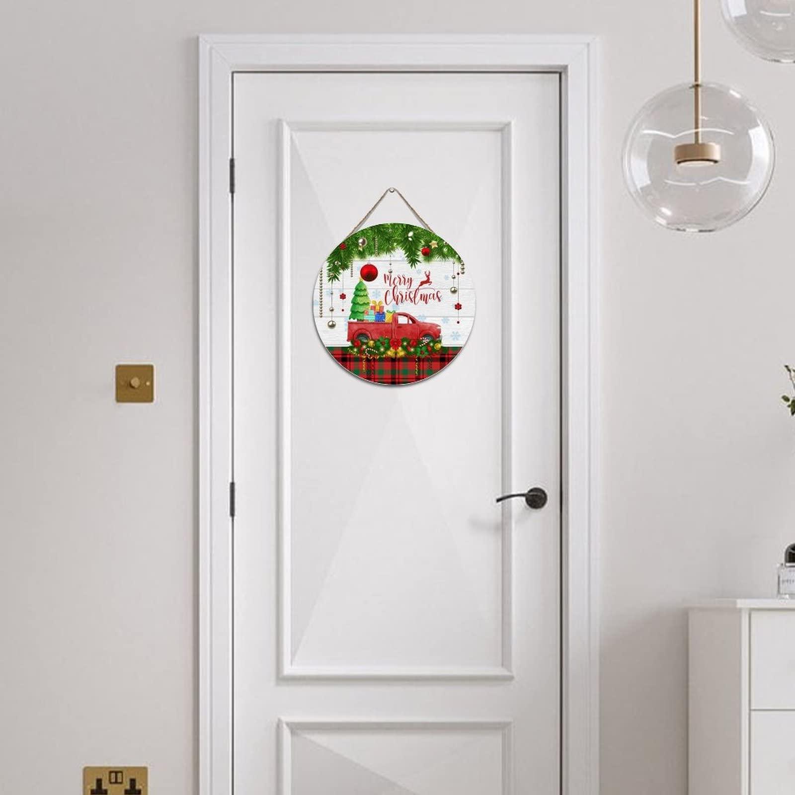 Wodevor Merry Christmas Tree Truck Wood Plaques Red Truck Christmas Tree Hanging Sign Wooden Wall Table Sign Rustic Wood Sign Personalized Wooden Signs 12x12in Round