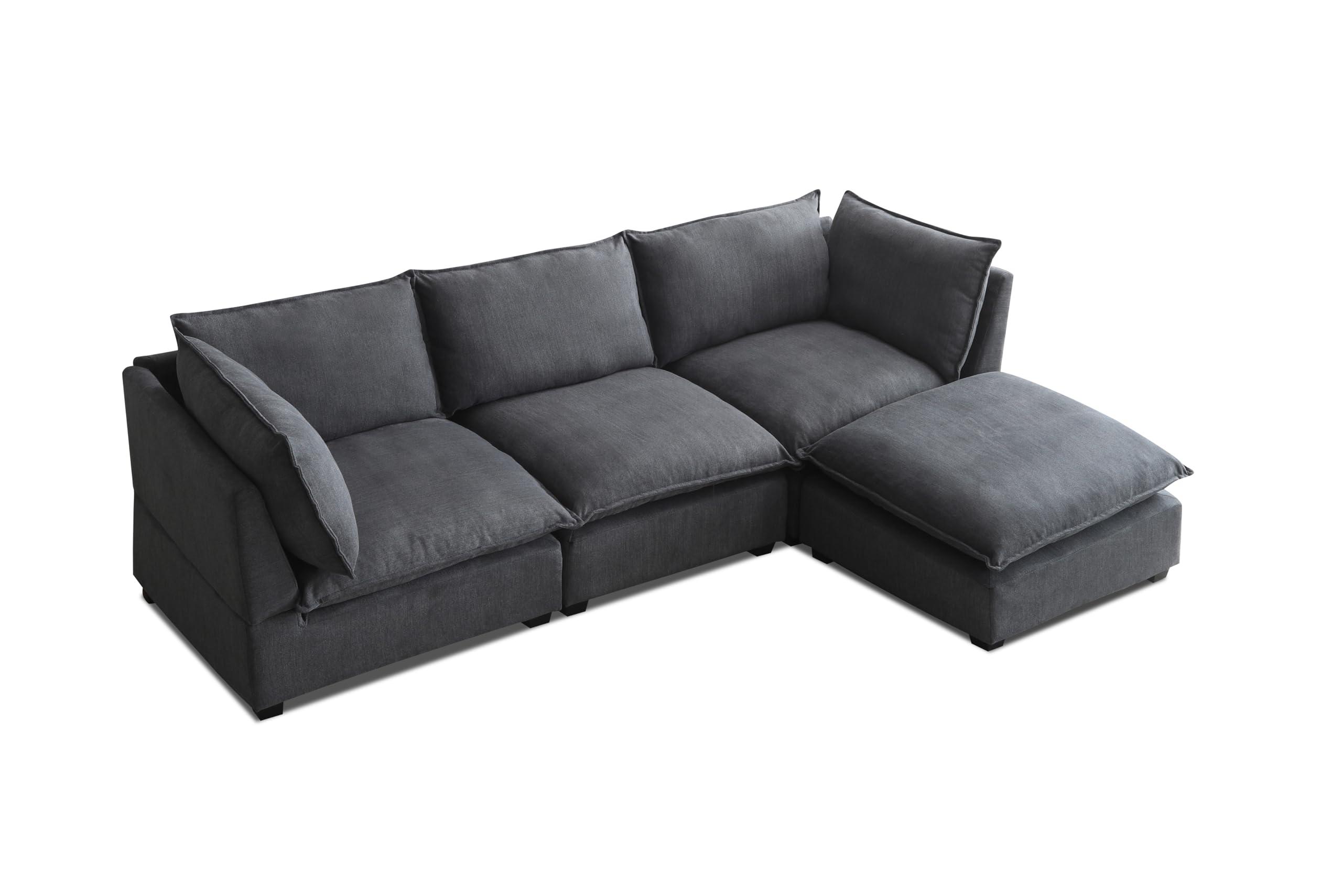 LyuHome 99.3" Modular Sectional Sofa Couch for Living Room, Modern 5-Seat Linen Fabric Sofa Couch Set with Convertible Ottoman,L-Shape Sofa Freely Combinable Sofa for Home Apartment Office, 2 Pillows, Grey